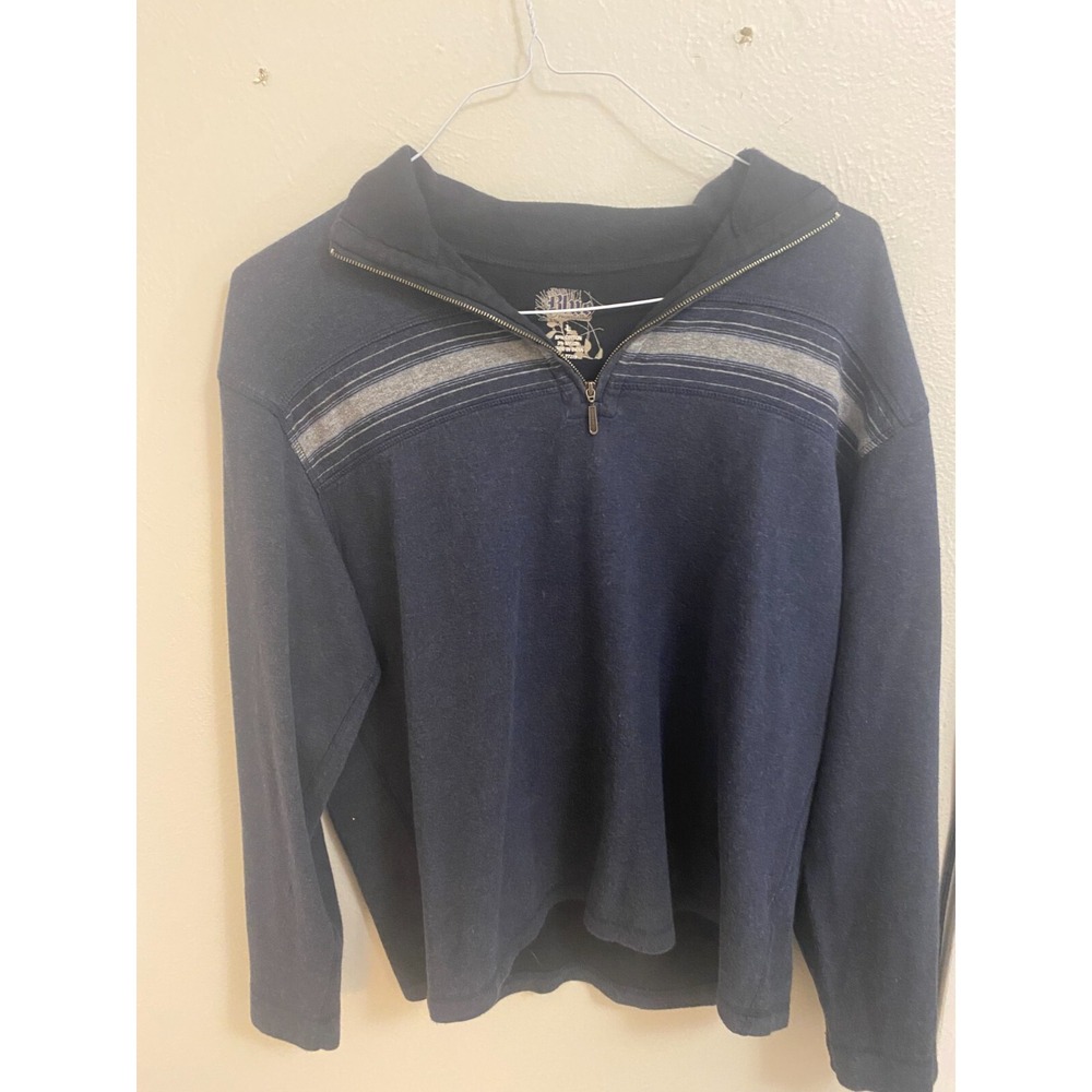 Pronto Uomo Cardigan Sweater Mens Large Gray Mock 1/4 Zip Pullover Cotton